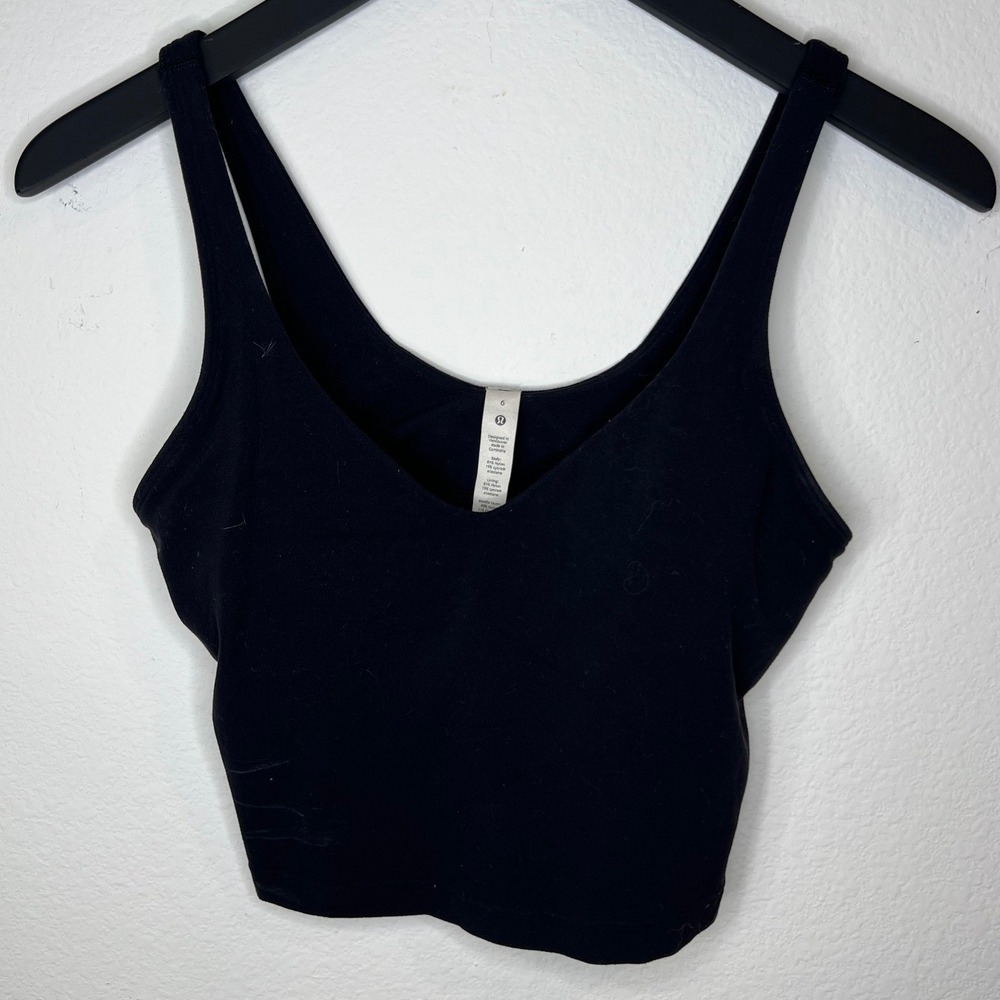 Lululemon Womens Align Tank Top V-Neck Cropped Shelf Bra Black Size 6
